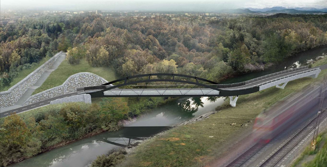 Vizualizacija novega mostu čez Voglajno na kolesarski povezavi Celje - Štore - Šentjur